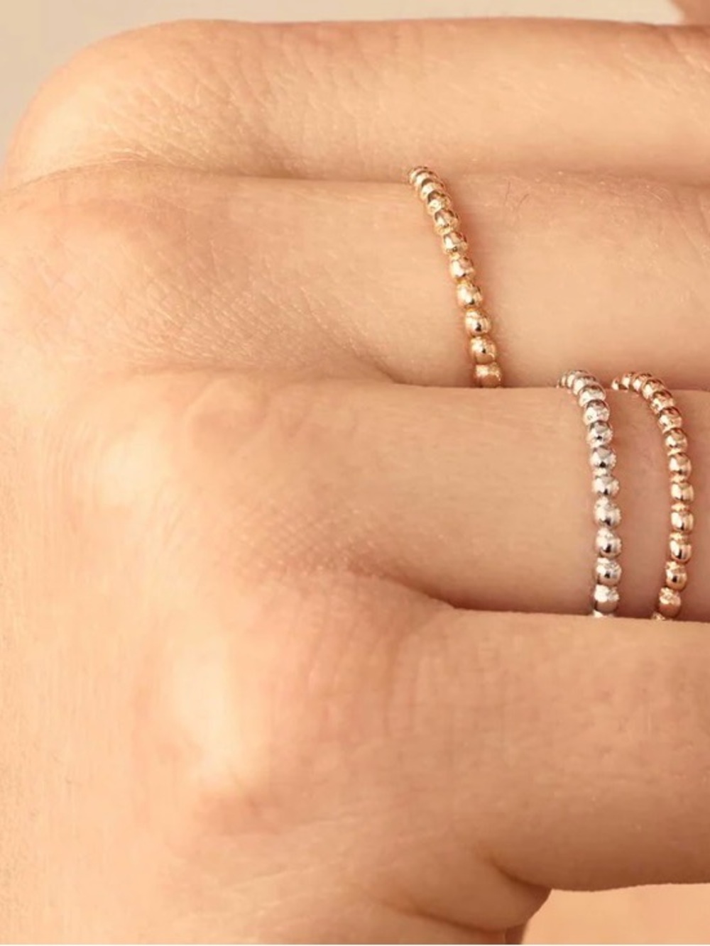 14k Solid Gold 2mm Delicate Gold Bead Stack Ring | Fine Jewelry | Made in Italy
